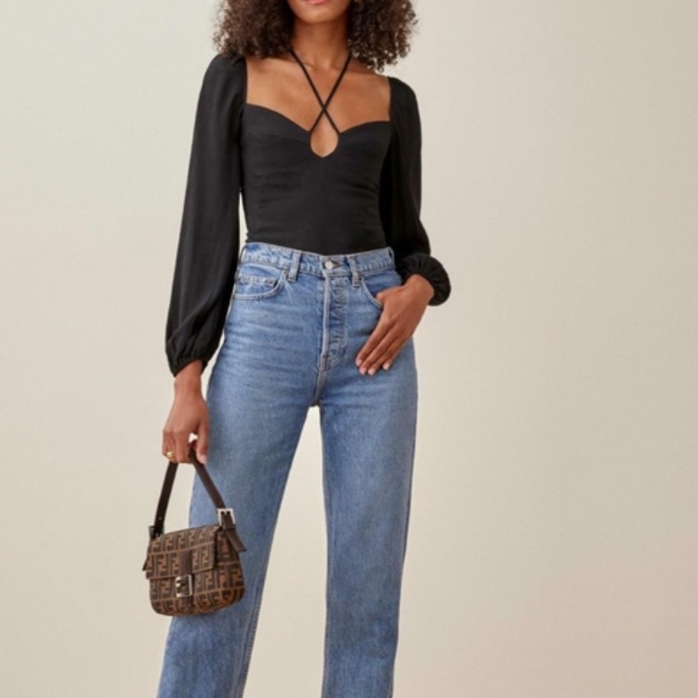 NWT Reformation Milo Top with Halter Strap in Black Sz 0